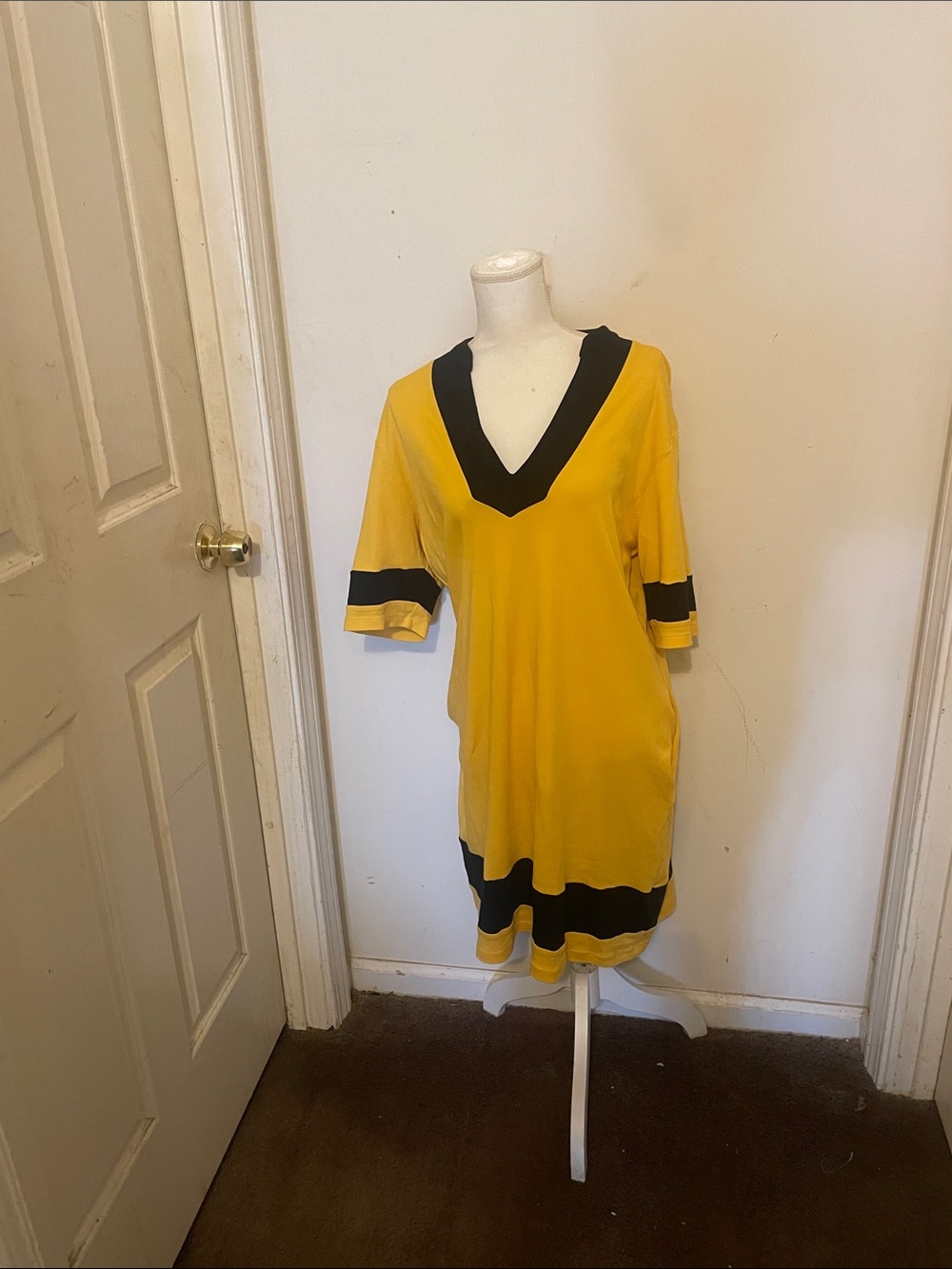 New York & Company Yellow Mini Dress with Black Contrast Trim